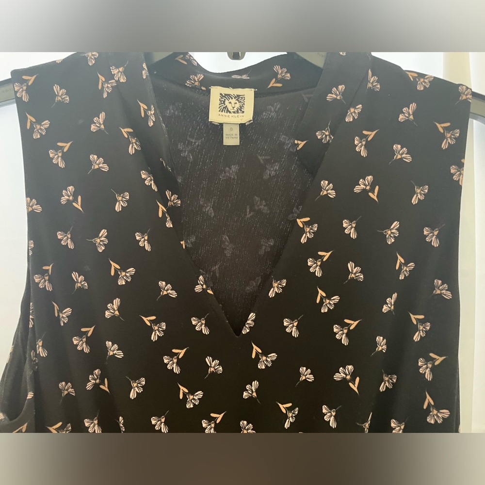 Anne Klein Black with pink Floral Print Sleeveless Midi Dress size 6 pockets - Picture 2 of 16